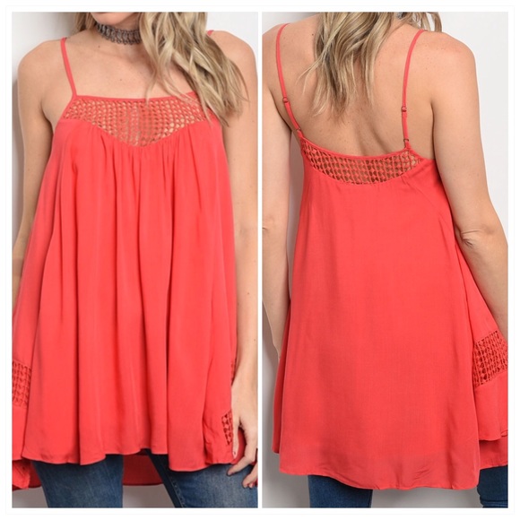 Tops - Coral Square Neckline Sleeveles Tunic Top